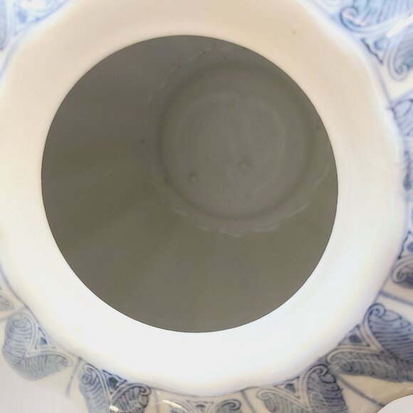 VTG Chinese Porcelain Pumpkin Jar Extra Large Blue & White Chinoiserie 25 Cm - Picture 7 of 13